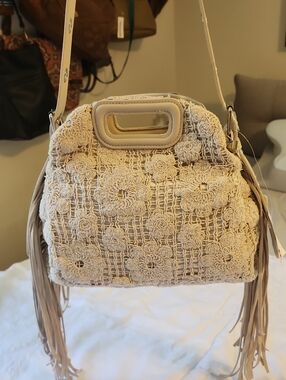 Urban Expressions Cream Crochet Floral Shoulder Bag with Fringe